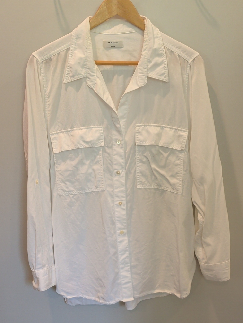 Babaton Cream-White Button Front Utility Shirt Size L